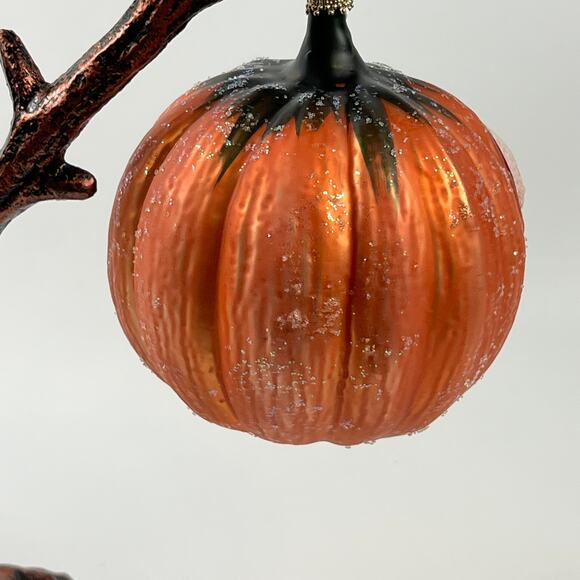 Vintage Dresden Dove Pumpkin Ornament Larry Fraga Blown Glass Glitter Halloween - Picture 4 of 12